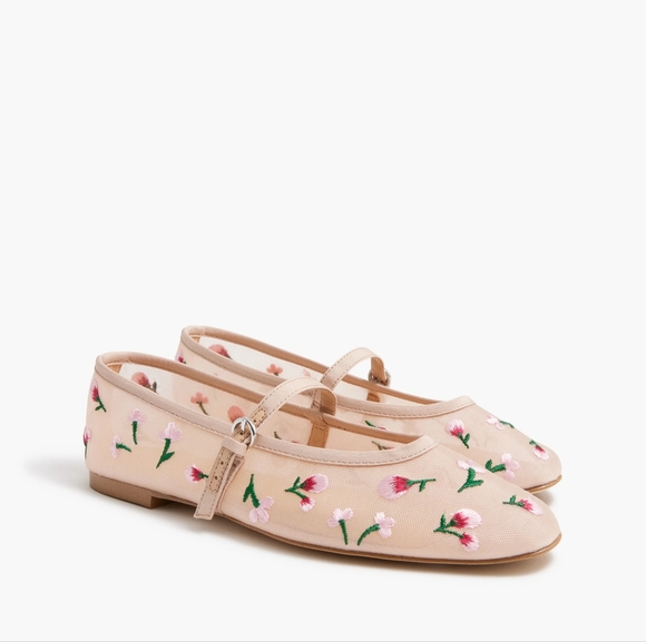 J. Crew Shoes - NWT J. Crew Mesh Embroidered Mary Jane Flats Blush 9